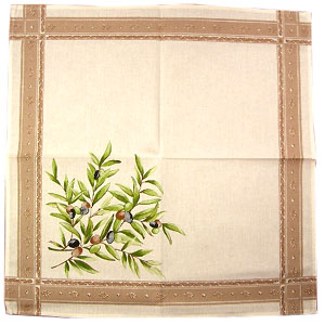Provence print fabric tea towel (olive2009. raw)